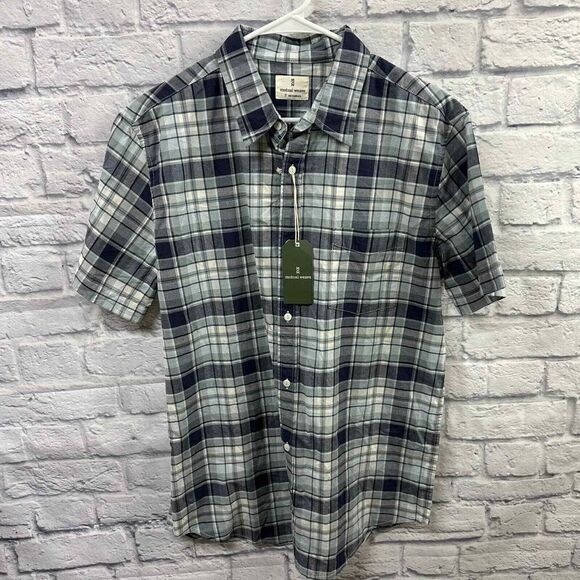 Mutual Weave Blue Plaid Casual Short Sleeve Button Down‎ Large Tall - Picture 1 of 5